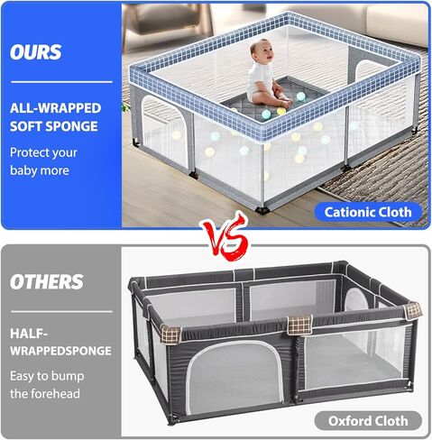 Large Baby Playpen with mat 71x59inch - Indoor Safety Playpen for Babies and Toddlers with Mat, Soft Breathable Mesh, All-Wrapped Sponge, Sturdy Play Yard with Stable Mat and Magic Sticker in Saudi Arabia