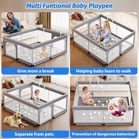 Large Baby Playpen with mat 71x59inch - Indoor Safety Playpen for Babies and Toddlers with Mat, Soft Breathable Mesh, All-Wrapped Sponge, Sturdy Play Yard with Stable Mat and Magic Sticker in Saudi Arabia