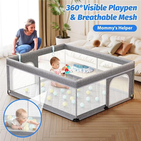 Large Baby Playpen with mat 71x59inch - Indoor Safety Playpen for Babies and Toddlers with Mat, Soft Breathable Mesh, All-Wrapped Sponge, Sturdy Play Yard with Stable Mat and Magic Sticker in Saudi Arabia