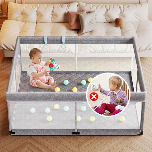 Large Baby Playpen with mat 71x59inch - Indoor Safety Playpen for Babies and Toddlers with Mat, Soft Breathable Mesh, All-Wrapped Sponge, Sturdy Play Yard with Stable Mat and Magic Sticker in Saudi Arabia