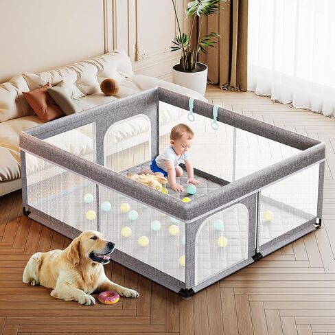 Large Baby Playpen with mat 71x59inch - Indoor Safety Playpen for Babies and Toddlers with Mat, Soft Breathable Mesh, All-Wrapped Sponge, Sturdy Play Yard with Stable Mat and Magic Sticker in Saudi Arabia