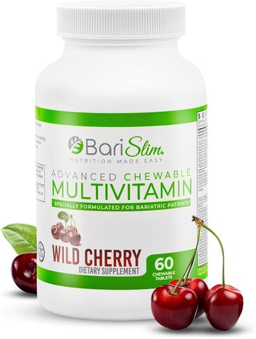 BariSlim Advanced Chewable Bariatric Multivitamin Tablets - Bariatric Vitamin and Supplement for Post Bariatric Surgery Including Gastric Bypass and Gastric Sleeve | Wild Cherry (60 Count) in Kuwait