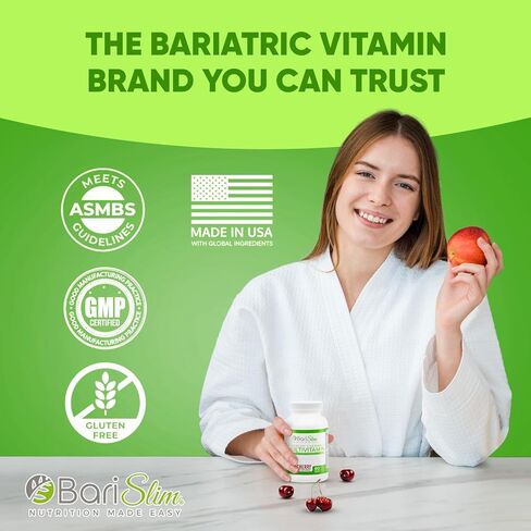 BariSlim Advanced Chewable Bariatric Multivitamin Tablets - Bariatric Vitamin and Supplement for Post Bariatric Surgery Including Gastric Bypass and Gastric Sleeve | Wild Cherry (60 Count) in Kuwait