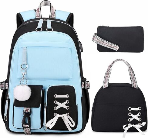 ACESAK Backpacks for Girls, Girls Backpack with Lunch Box and Pencil Case for Teen Kids Elementary Middle High School College Student, Children Backpack Bookbag with USB Charging Port (Pink Purple) in Kuwait