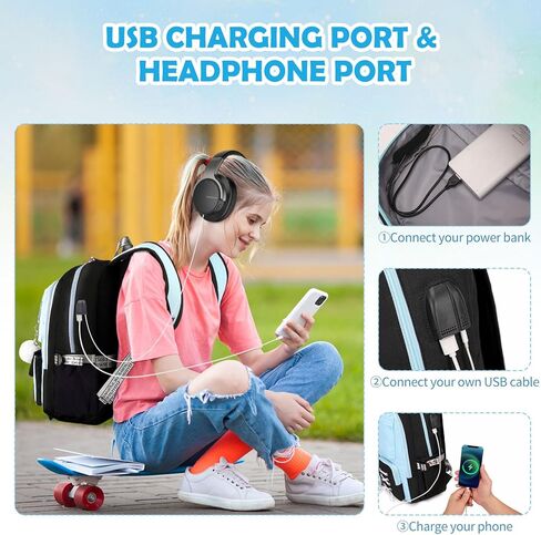 ACESAK Backpacks for Girls, Girls Backpack with Lunch Box and Pencil Case for Teen Kids Elementary Middle High School College Student, Children Backpack Bookbag with USB Charging Port (Pink Purple) in Kuwait