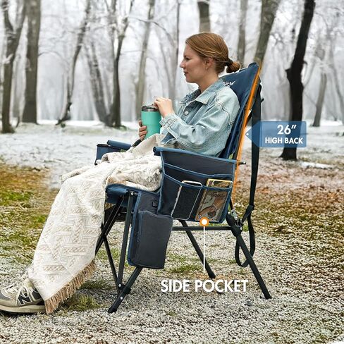 PORTAL Oversized Folding High Back Portable Lawn Chairs for Adults Outdoor Camp Sports Hunting Fishing Backyard with Hard Armrest Cup Holder Carrying Strap, Supports 400LBS, Green in Kuwait