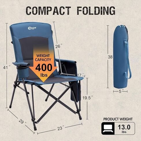 PORTAL Oversized Folding High Back Portable Lawn Chairs for Adults Outdoor Camp Sports Hunting Fishing Backyard with Hard Armrest Cup Holder Carrying Strap, Supports 400LBS, Green in Kuwait