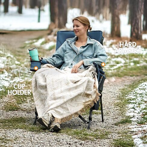 PORTAL Oversized Folding High Back Portable Lawn Chairs for Adults Outdoor Camp Sports Hunting Fishing Backyard with Hard Armrest Cup Holder Carrying Strap, Supports 400LBS, Green in Kuwait