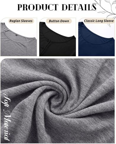 Huukeay 3 Styles Women's Sleepshirt Long Sleeve Nightgowns Crew Neck Nightshirt Fall Sleepwear Soft Button Down Sleep Dress in Saudi Arabia