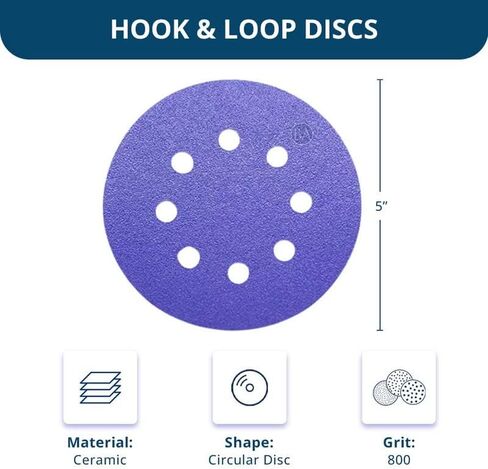 Benchmark Abrasives 5" Premium Ceramic 8 Holes Film Backed Hook and Loop Discs for Sanding of Metals Non-Ferrous Metals Wood Plastic Fiberglass (Pack of 50) - 120 Grit in Saudi Arabia