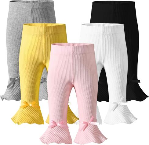 5 Packs Newborn Toddler Baby Girl Pants Straight Flare Leggings | 5 Pack Cotton Baby Girl Pants;Gentle Stretch;Elastic Waist;Vibrant Colors for Daily Toddler Wear in Saudi Arabia