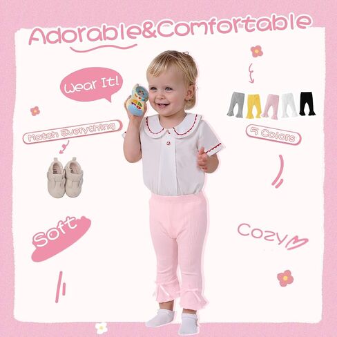 5 Packs Newborn Toddler Baby Girl Pants Straight Flare Leggings | 5 Pack Cotton Baby Girl Pants;Gentle Stretch;Elastic Waist;Vibrant Colors for Daily Toddler Wear in Saudi Arabia