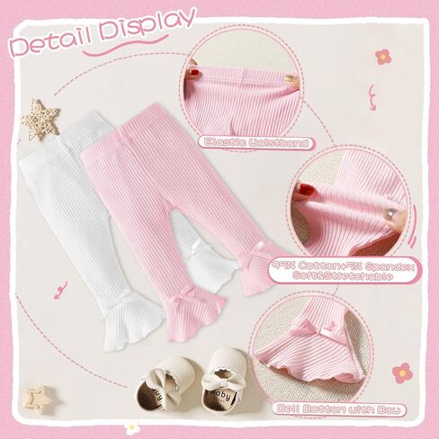 5 Packs Newborn Toddler Baby Girl Pants Straight Flare Leggings | 5 Pack Cotton Baby Girl Pants;Gentle Stretch;Elastic Waist;Vibrant Colors for Daily Toddler Wear in Saudi Arabia