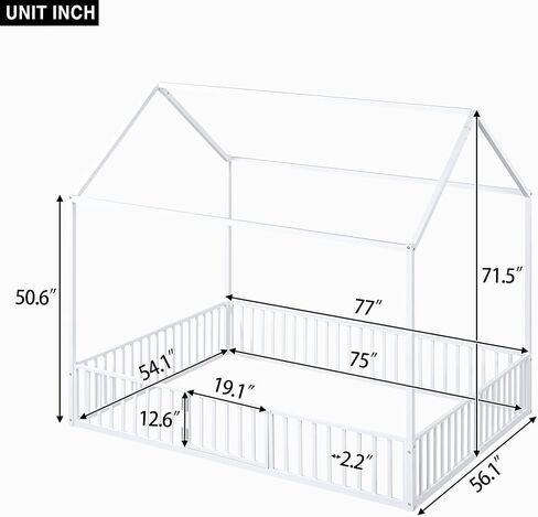 سرير أرضية مونتيسوري مزدوج الحجم من ميراكس، إطار سرير معدني مع سقف للأطفال والمراهقين والفتيات والفتيان، لا حاجة إلى صندوق زنبركي، أسود in Kuwait