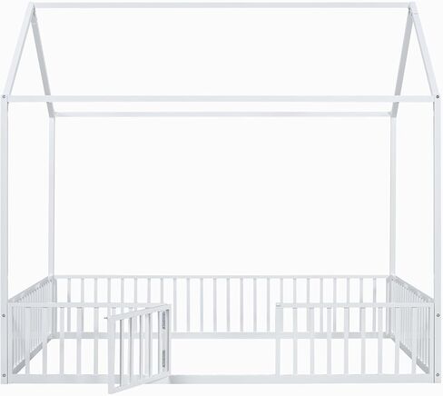 سرير أرضية مونتيسوري مزدوج الحجم من ميراكس، إطار سرير معدني مع سقف للأطفال والمراهقين والفتيات والفتيان، لا حاجة إلى صندوق زنبركي، أسود in Kuwait