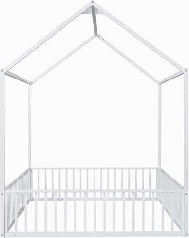 سرير أرضية مونتيسوري مزدوج الحجم من ميراكس، إطار سرير معدني مع سقف للأطفال والمراهقين والفتيات والفتيان، لا حاجة إلى صندوق زنبركي، أسود in Kuwait