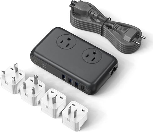 محول جهد 230 وات من 220 فولت إلى 110 فولت، محول سفر عالمي، مقابس تيار متردد 2500 وات، 4 منافذ USB C للشحن وقابس عالمي للاتحاد الأوروبي/المملكة المتحدة/الاتحاد الأفريقي/الولايات المتحدة/الهند (أبيض) in Kuwait