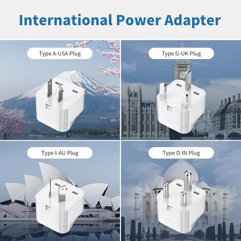 محول جهد 230 وات من 220 فولت إلى 110 فولت، محول سفر عالمي، مقابس تيار متردد 2500 وات، 4 منافذ USB C للشحن وقابس عالمي للاتحاد الأوروبي/المملكة المتحدة/الاتحاد الأفريقي/الولايات المتحدة/الهند (أبيض) in Kuwait