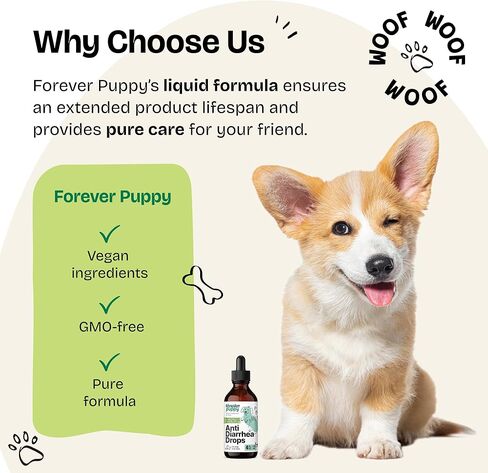 Anti-Diarrhea Liquid Drops for Dogs - Diarrhea Relief Drops - Fiber Supplements w/Psyllium Husk - Prebiotics for Dogs' Digestive Support - Dog Food Supplements for Firmer Stool & Gut Health - 2 oz in Kuwait