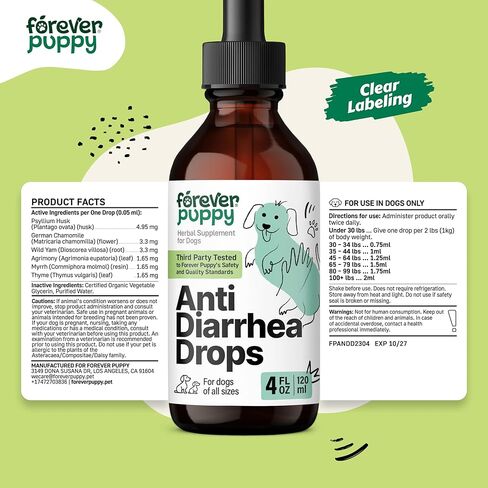 Anti-Diarrhea Liquid Drops for Dogs - Diarrhea Relief Drops - Fiber Supplements w/Psyllium Husk - Prebiotics for Dogs' Digestive Support - Dog Food Supplements for Firmer Stool & Gut Health - 2 oz in Kuwait
