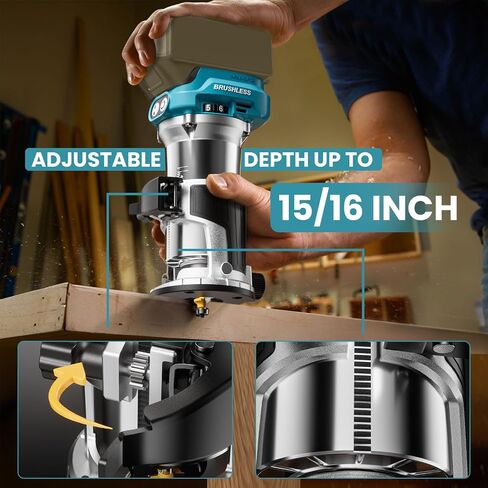 جهاز توجيه لاسلكي مدمج لبطارية DeWalt 20 فولت (أداة عارية)، أداة توجيه 6 سرعات متغيرة للأعمال الخشبية، جهاز توجيه خشبي بقاعدة ثابتة 800 وات 30000 دورة في الدقيقة مع لقم توجيه مزخرفة، دليل الحافة والأسطوانة، غطاء الغبار in Saudi Arabia