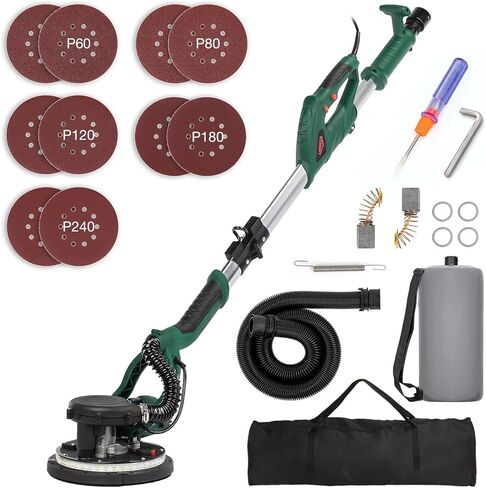 Drywall Sander, 800W Electric Sander with 10 Pcs Sanding discs, 6 Variable Speed 800-1750 RPM Wall Sander with Extendable Handle, LED Light, Long Dust Hose, Storage Bag in Kuwait