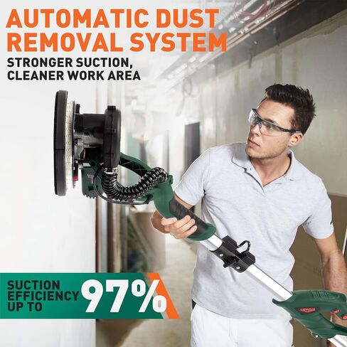Drywall Sander, 800W Electric Sander with 10 Pcs Sanding discs, 6 Variable Speed 800-1750 RPM Wall Sander with Extendable Handle, LED Light, Long Dust Hose, Storage Bag in Kuwait