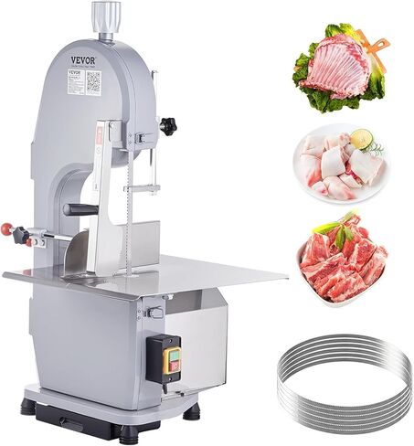 Commercial Electric Meat Bandsaw, 1500W Stainless Steel Countertop Bone Sawing Machine, Workbeach 19.3" x 15", 0.16-7.9 Inch Cutting Thickness, Frozen Meat Cutter with 6 Blades for Rib Pork Beef in Saudi Arabia
