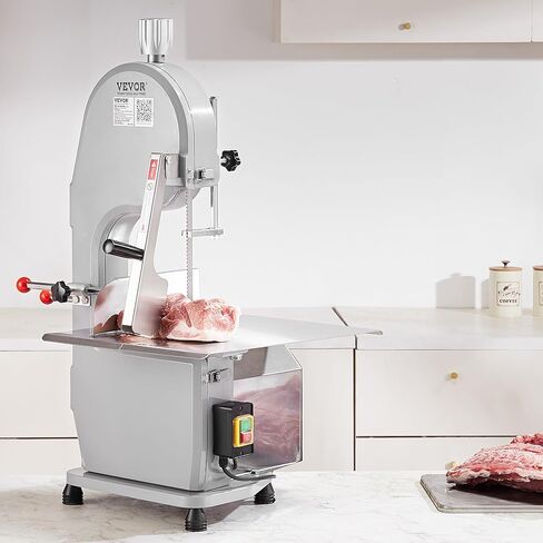 Commercial Electric Meat Bandsaw, 1500W Stainless Steel Countertop Bone Sawing Machine, Workbeach 19.3" x 15", 0.16-7.9 Inch Cutting Thickness, Frozen Meat Cutter with 6 Blades for Rib Pork Beef in Saudi Arabia