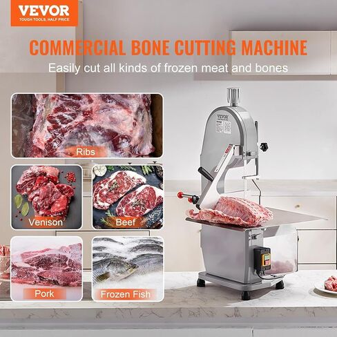 Commercial Electric Meat Bandsaw, 1500W Stainless Steel Countertop Bone Sawing Machine, Workbeach 19.3" x 15", 0.16-7.9 Inch Cutting Thickness, Frozen Meat Cutter with 6 Blades for Rib Pork Beef in Saudi Arabia