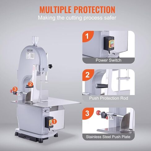 Commercial Electric Meat Bandsaw, 1500W Stainless Steel Countertop Bone Sawing Machine, Workbeach 19.3" x 15", 0.16-7.9 Inch Cutting Thickness, Frozen Meat Cutter with 6 Blades for Rib Pork Beef in Saudi Arabia