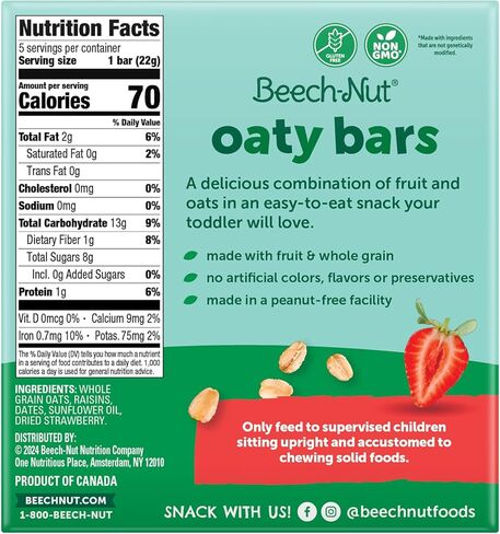 Beech-Nut Toddler Snacks Oaty Bars Granola Bars for Babies & Toddlers, Fruit & Whole Grain Strawberry Snack Bar, Gluten Free Toddler Snack, 6 Boxes (30 Individually Wrapped Bars) in Kuwait