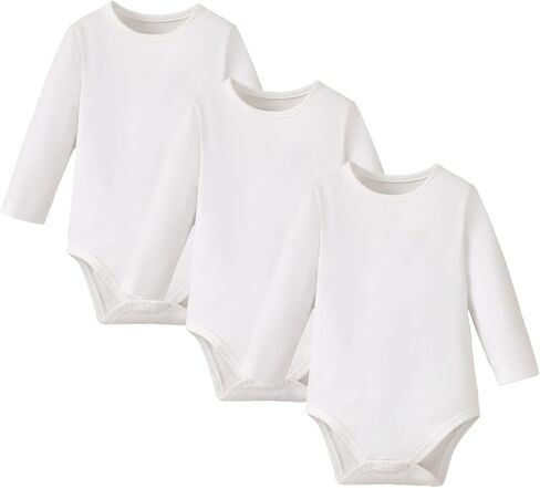ROMPERINBOX Long Sleeve Onsies Girl 3 Pack Knitted Solid Baby Crew Neck Bodysuit Multicolors 0-24 Months in Kuwait