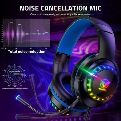 Pacrate RGB Gaming Headset for PS5/PS4/Xbox One/Nintendo Switch/PC/Mac, PS4 Headset with Microphone Xbox Headset with LED Lights, Noise Cancelling PS5 Headset for Kids Adults in Saudi Arabia