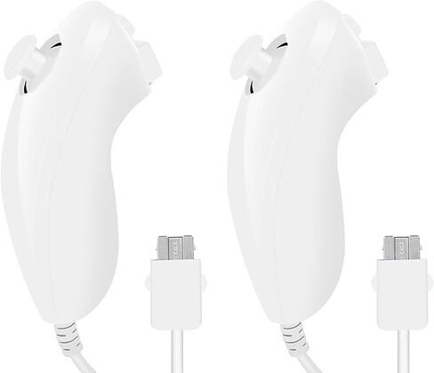 HDJDCBCV Wii Nunchuck Controller, 2 Packs Nunchuck Video Game Controller Joystick Remote, Nunchuck Controller Compatible for Wii Wii U Console, Left and Right Hand Game Controller (White) in Saudi Arabia