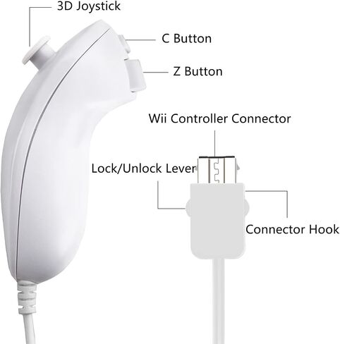 HDJDCBCV Wii Nunchuck Controller, 2 Packs Nunchuck Video Game Controller Joystick Remote, Nunchuck Controller Compatible for Wii Wii U Console, Left and Right Hand Game Controller (White) in Saudi Arabia