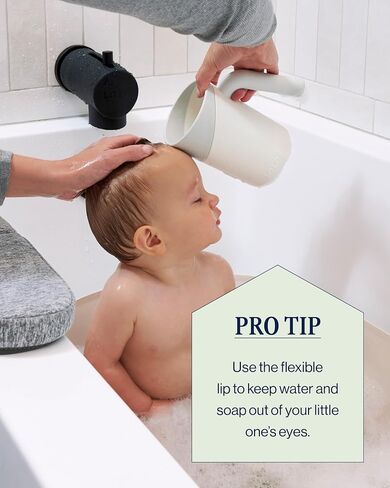 Lalo Bath Rinse Cup - Handle for Easy Grip, Tear-Free Baby Bathing, Flexible Lip, Non-Toxic, Soft Edge, Lightweight Bath Cup For Rinsing Hair and Body - Coconut in Kuwait