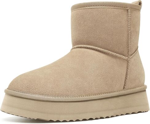 Genuine Suede Platform Mini Boots for Women Fur Lined Ankle Boots | Winter Warm Snow Boots, Fuzzy Plush Lined, Anti-Slip Rubber Sole, Slip On, Cushioning, Outdoor, Classic in Saudi Arabia