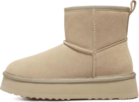 Genuine Suede Platform Mini Boots for Women Fur Lined Ankle Boots | Winter Warm Snow Boots, Fuzzy Plush Lined, Anti-Slip Rubber Sole, Slip On, Cushioning, Outdoor, Classic in Saudi Arabia