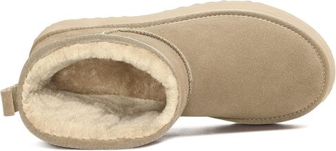 Genuine Suede Platform Mini Boots for Women Fur Lined Ankle Boots | Winter Warm Snow Boots, Fuzzy Plush Lined, Anti-Slip Rubber Sole, Slip On, Cushioning, Outdoor, Classic in Saudi Arabia