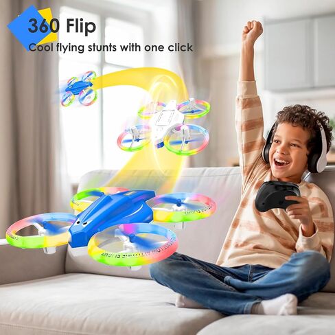 طائرة بدون طيار، طائرة بدون طيار صغيرة للأطفال والمبتدئين، طائرة بدون طيار مع ضوء LED، طائرة بدون طيار داخلية صغيرة مع 360 درجة، بطاريتان، مفتاح واحد للإقلاع، هدية لعبة طائرة للأطفال للصبي والفتاة (أزرق داكن) in Saudi Arabia