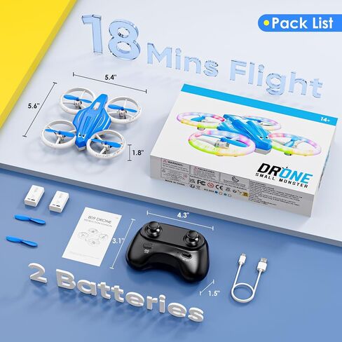 طائرة بدون طيار، طائرة بدون طيار صغيرة للأطفال والمبتدئين، طائرة بدون طيار مع ضوء LED، طائرة بدون طيار داخلية صغيرة مع 360 درجة، بطاريتان، مفتاح واحد للإقلاع، هدية لعبة طائرة للأطفال للصبي والفتاة (أزرق داكن) in Saudi Arabia