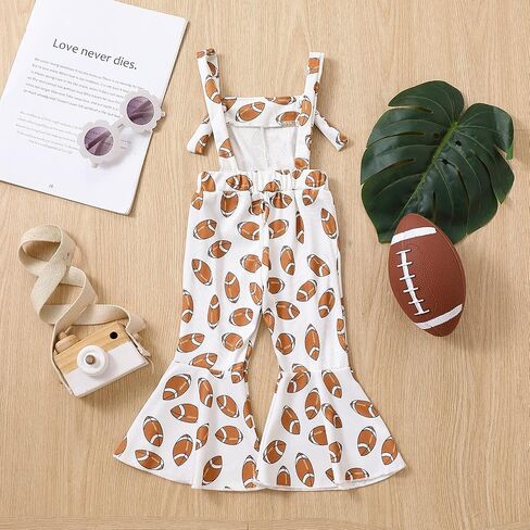 Honganda Summer Toddler Baby Girl Football Jumpsuit Sleeveless Game Day Romper Bell-Bottom Suspender Pants Bibs Overalls in Saudi Arabia