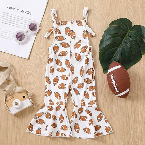 Honganda Summer Toddler Baby Girl Football Jumpsuit Sleeveless Game Day Romper Bell-Bottom Suspender Pants Bibs Overalls in Saudi Arabia