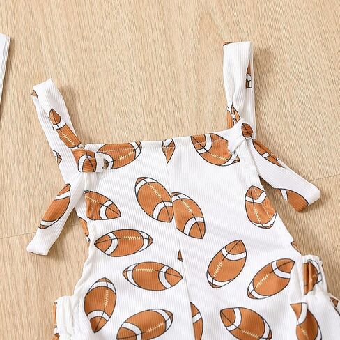 Honganda Summer Toddler Baby Girl Football Jumpsuit Sleeveless Game Day Romper Bell-Bottom Suspender Pants Bibs Overalls in Saudi Arabia