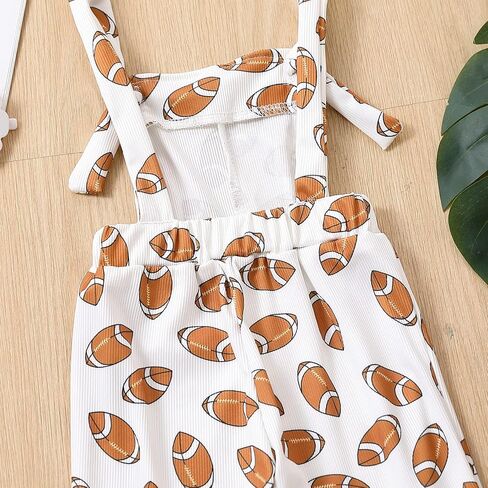 Honganda Summer Toddler Baby Girl Football Jumpsuit Sleeveless Game Day Romper Bell-Bottom Suspender Pants Bibs Overalls in Saudi Arabia
