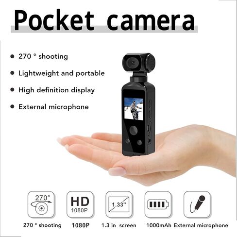 Handheld Action Camera, 270° Rotatable 4K HD WiFi Enabled Pocket Camcorder for Filming Travel Vlog Video, with Mic Clip, 30M Waterproof Case, 1.3in HD LCD Screen in Saudi Arabia