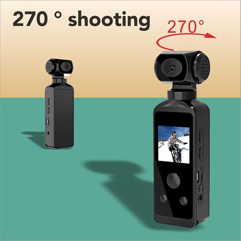 Handheld Action Camera, 270° Rotatable 4K HD WiFi Enabled Pocket Camcorder for Filming Travel Vlog Video, with Mic Clip, 30M Waterproof Case, 1.3in HD LCD Screen in Saudi Arabia