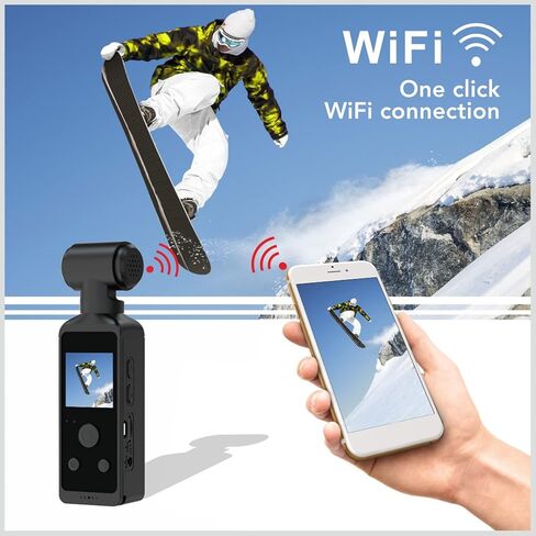 Handheld Action Camera, 270° Rotatable 4K HD WiFi Enabled Pocket Camcorder for Filming Travel Vlog Video, with Mic Clip, 30M Waterproof Case, 1.3in HD LCD Screen in Saudi Arabia
