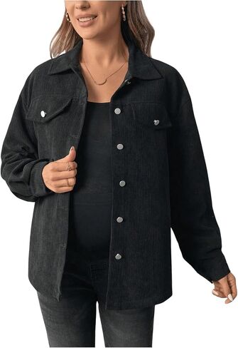 MakeMeChic Women's Maternity Corduroy Jacket Shirt Button Down Long Sleeve Pregnancy Shacket in Saudi Arabia